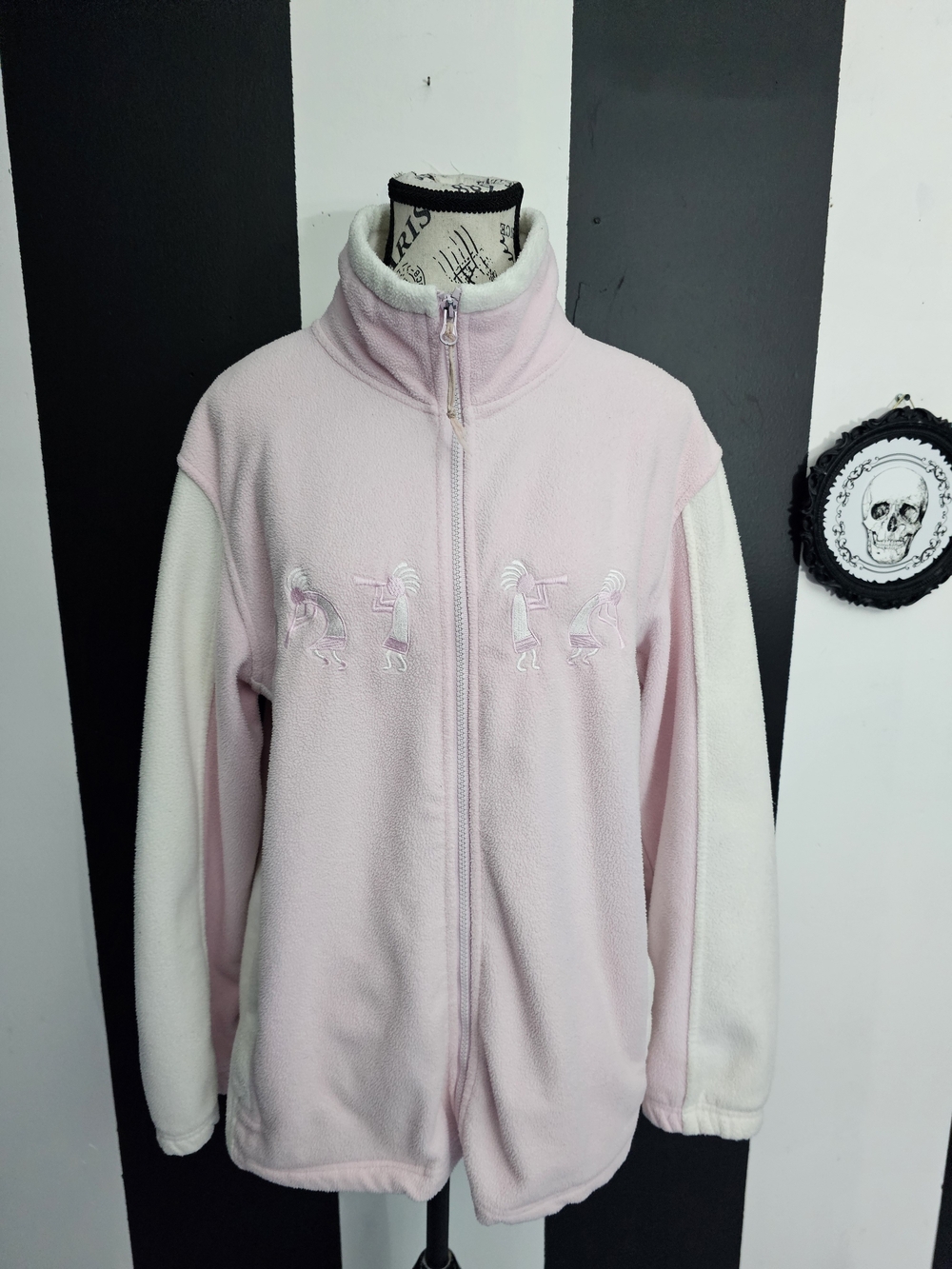 Soft Pink & White Fleece Zip-Up Jacket